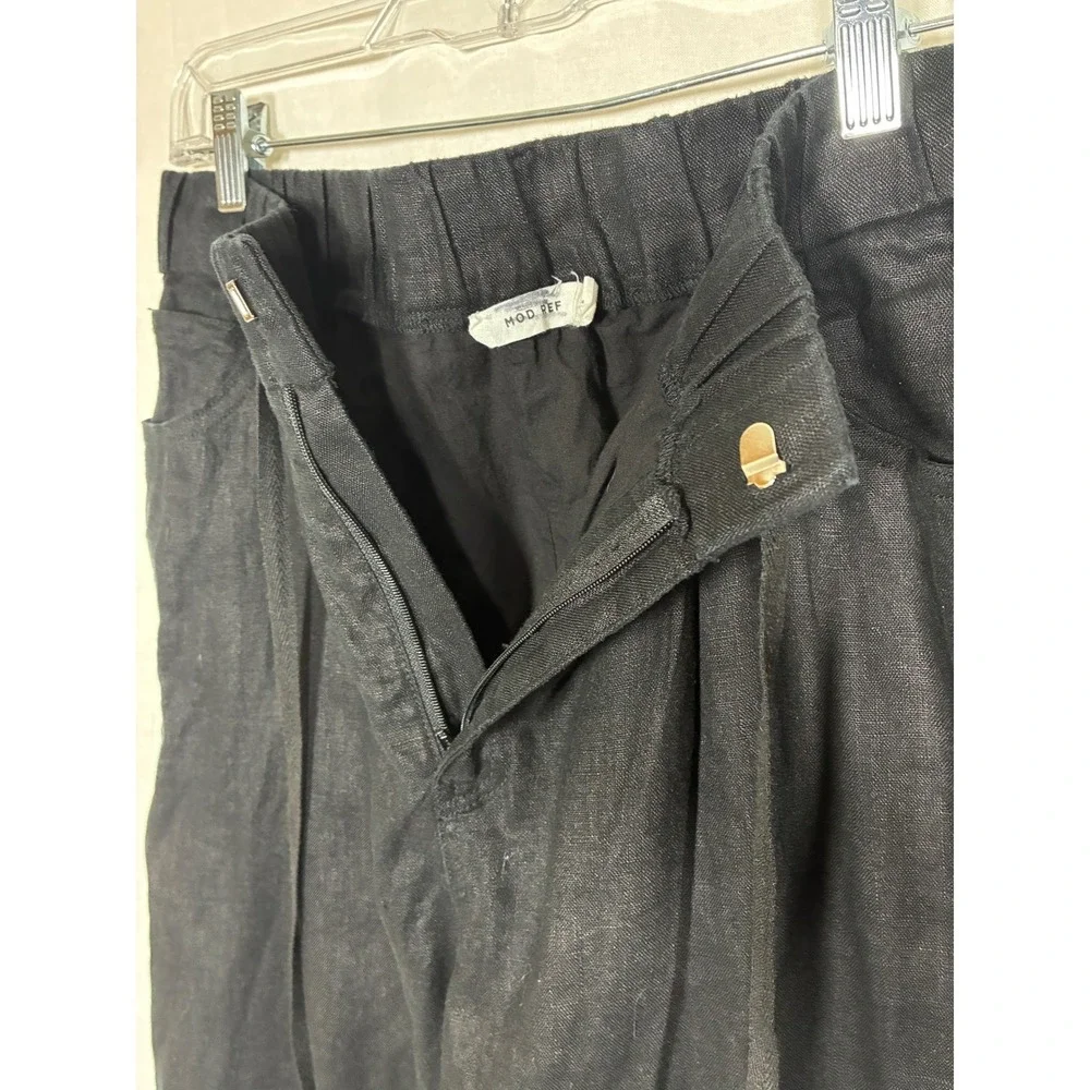 Mod Ref Womens Wide Leg Linen Pants Size L Black Minimalist Breathable Capsule